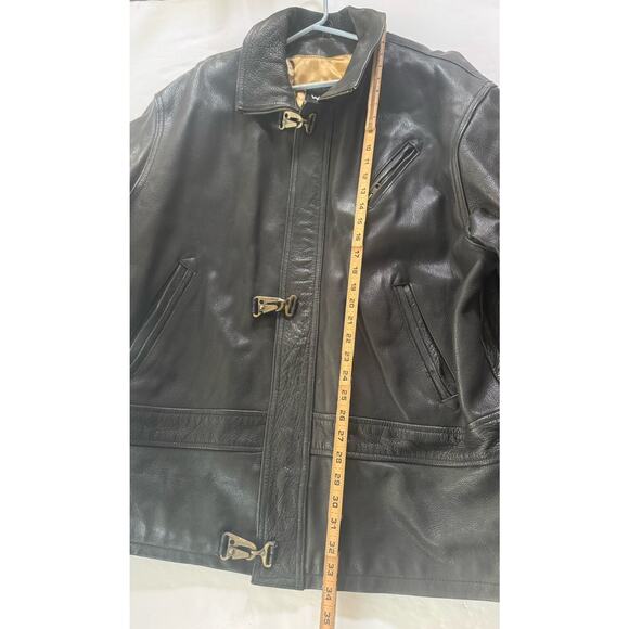Vintage Wilsons Mens Large Leather Distressed Black Coat Jacket Zip Metal Toggle - Picture 12 of 15
